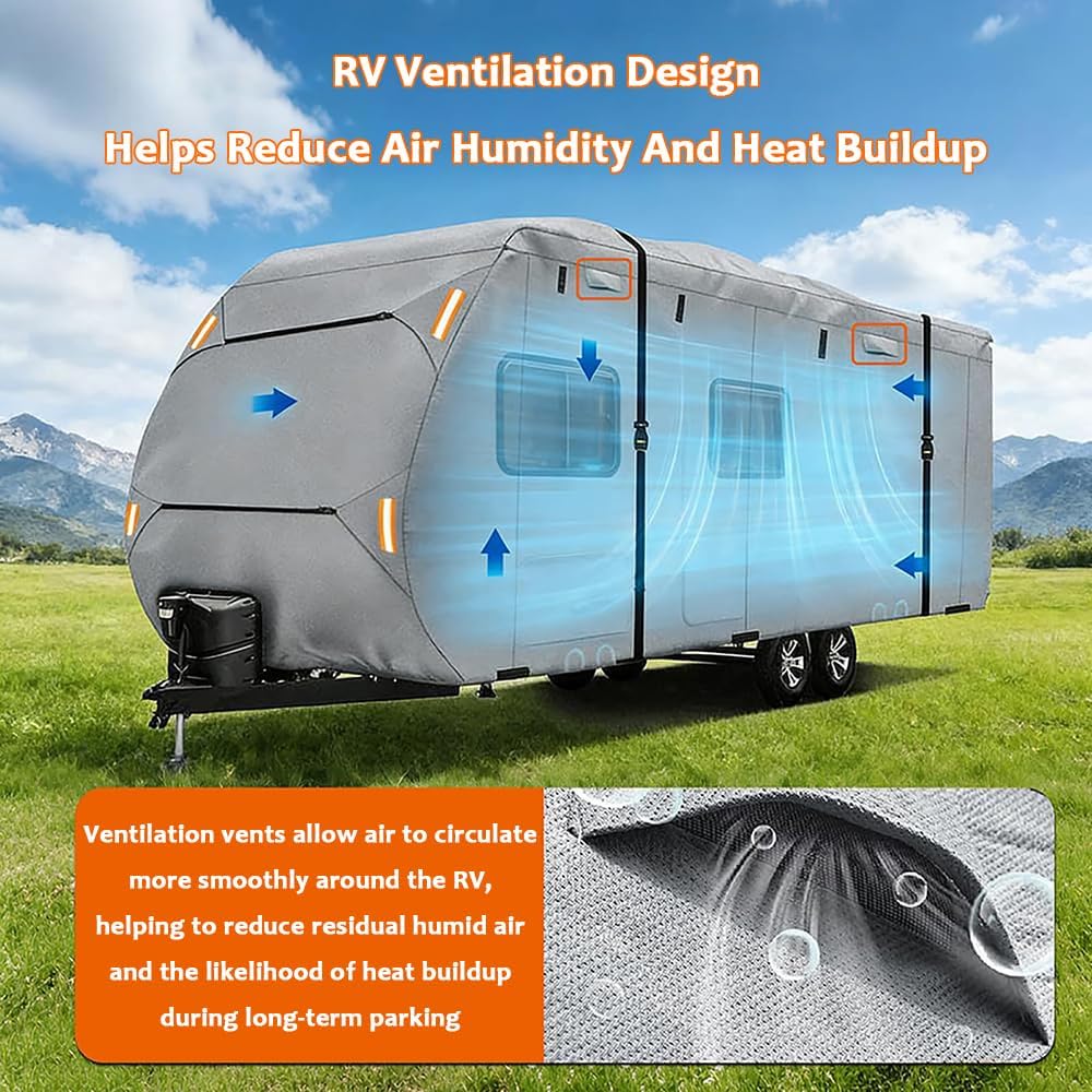 RV Cover for Forest River Puma Camping Edition 122bhce 2025-2026, Heavy Duty Water Resistant Travel Trailer Motorhome Cover with Windproof Straps All-Weather Camper Cover
