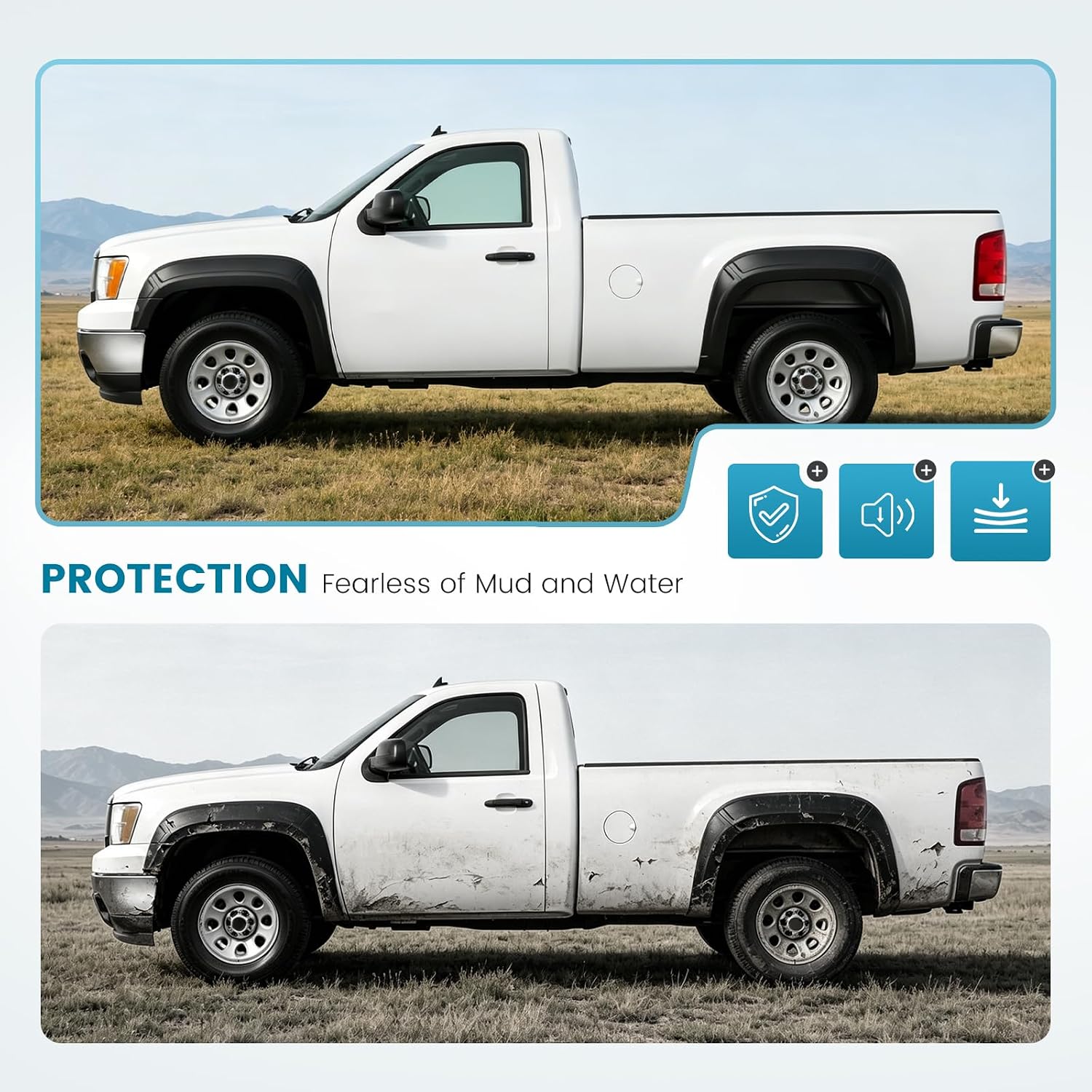 ALMULOO 4Pcs Fender Flares Compatible with 2007-2013 GMC Sierra 1500 2500 HD 3500 HD 6'6" bed Only Wheel Arch Covers Plastic(PP) Textured Black