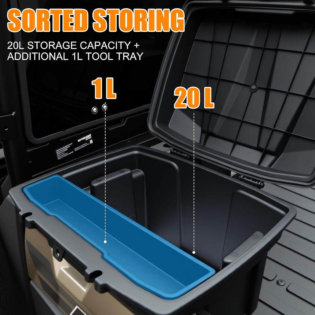 21L UTV Cargo Storage Box for Polaris Ranger 1000 900, Waterproof Removable Rear Bed Storage Bin w/ Top Tool Tray for Ranger XP 1000 900 570 500/ General 1000 /Crew 2016-2025 Accessories