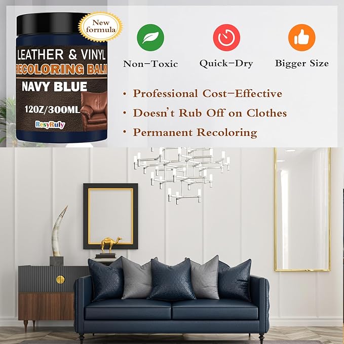 Navy Blue Recoloring Balm Restorer Refinish Liquid Fabric Dye Cream Leather - Image 3