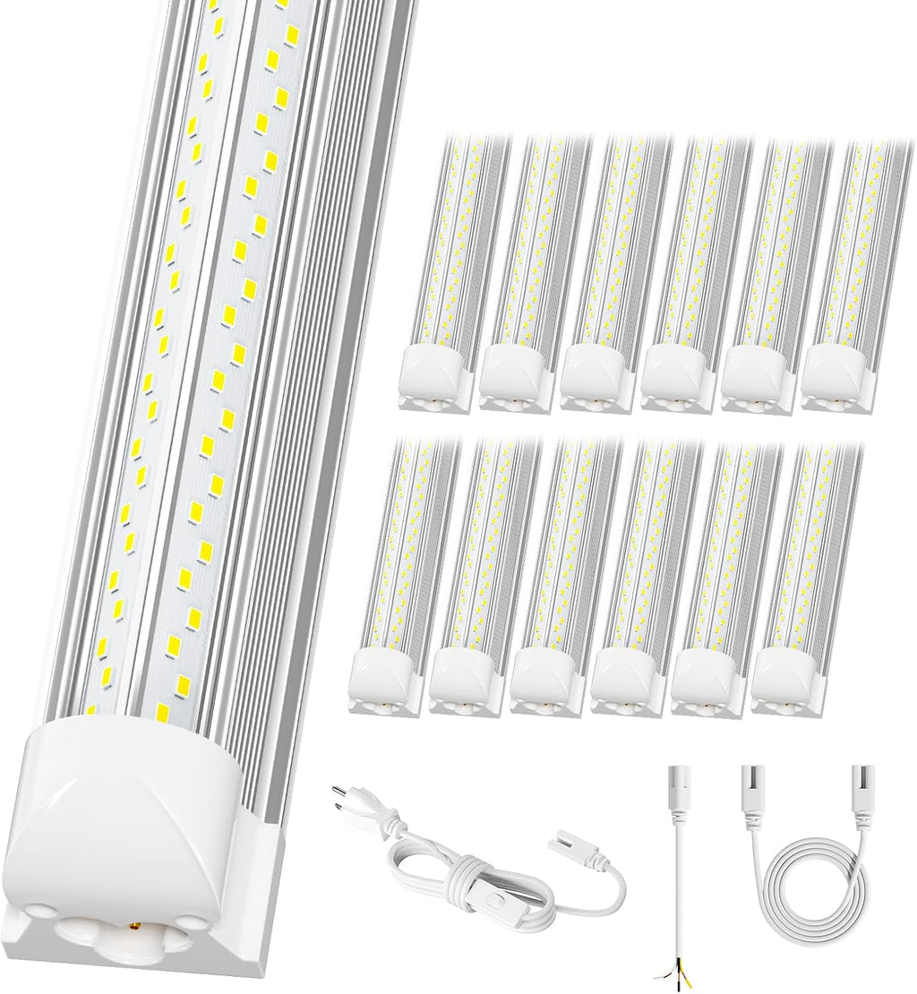 12 Pack Super Bright 100w 8ft Led Shop Light, 15000lm 5000k V Shape 8' Led Shop