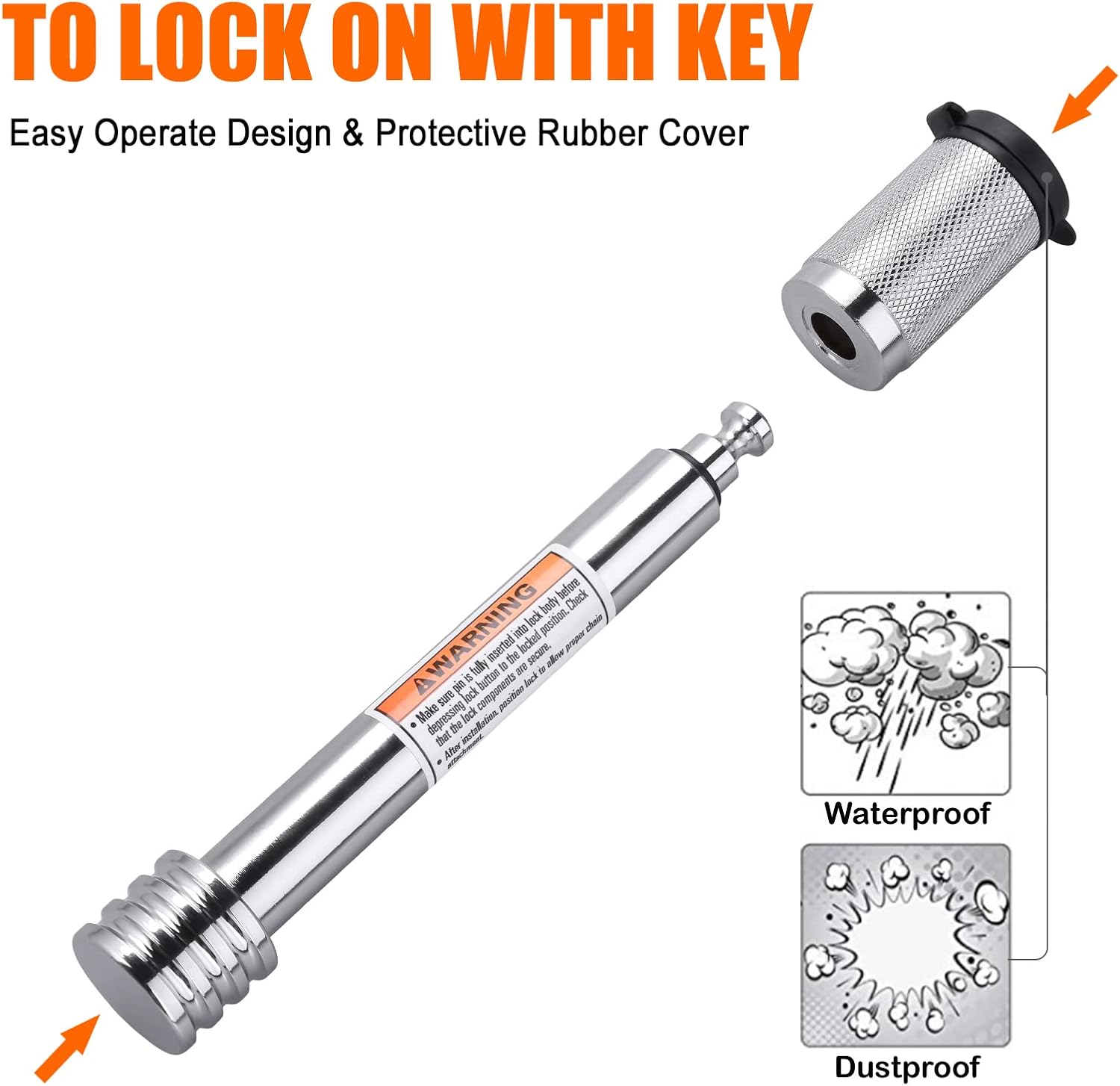 CZC AUTO Trailer Hitch Lock 5/8" Dia, Locking Hitch Pin 4" Super Extra Long Chrome Coated Hitch Pin with Keys for Class III IV to Hitch Bike Rack Tray Ball Tow Rope for Trailer Truck Car Boat