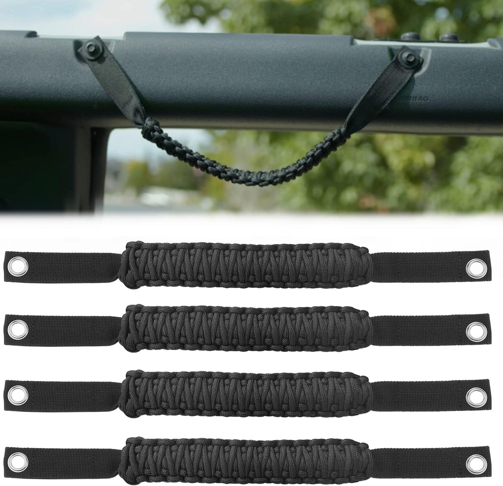 Grab Handles for Ford Bronco 2021-2024 2/4 Door, Roll Bar Paracord Grip Handles, for Ford Bronco Interior Accessories(Black 4PCS)