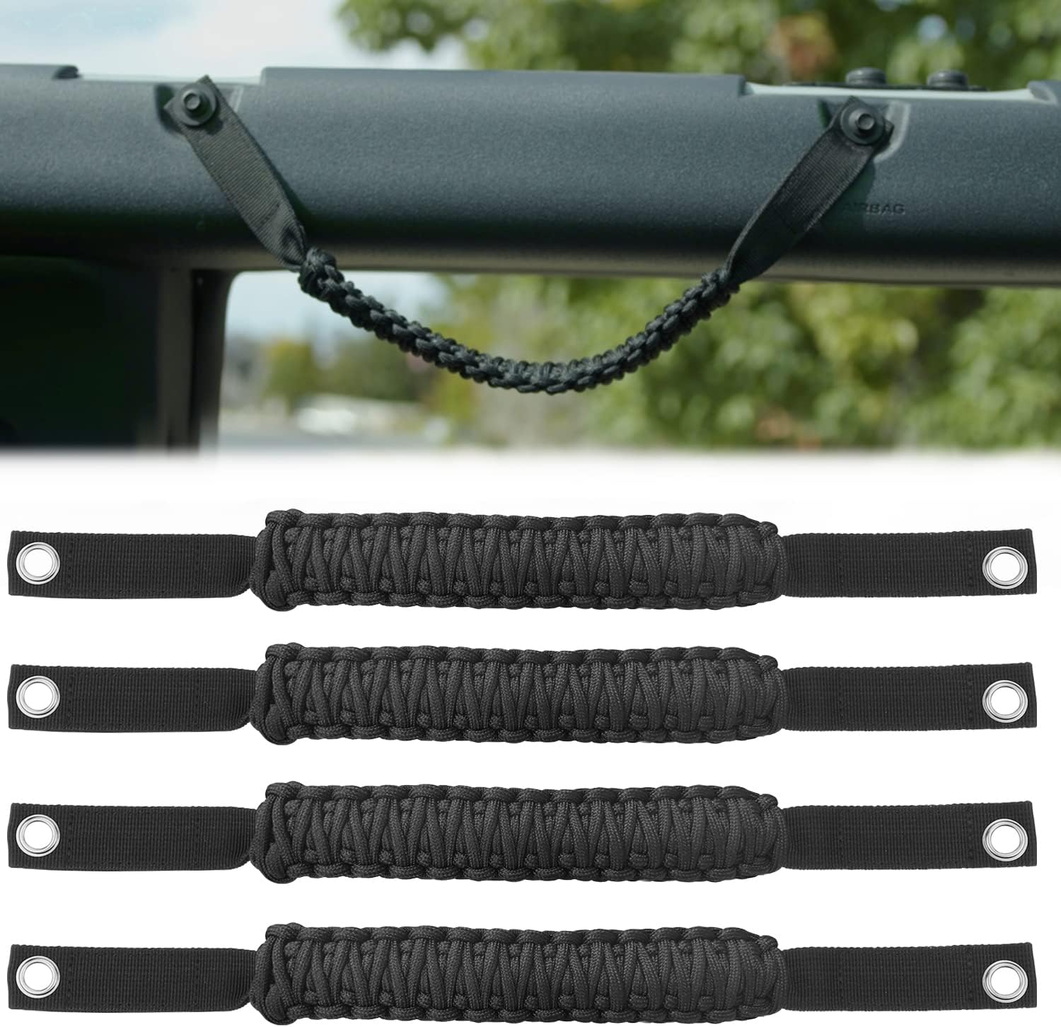 Grab Handles for Ford Bronco 2021-2024 2/4 Door, Roll Bar Paracord Grip Handles, for Ford Bronco Interior Accessories(Black 4PCS)