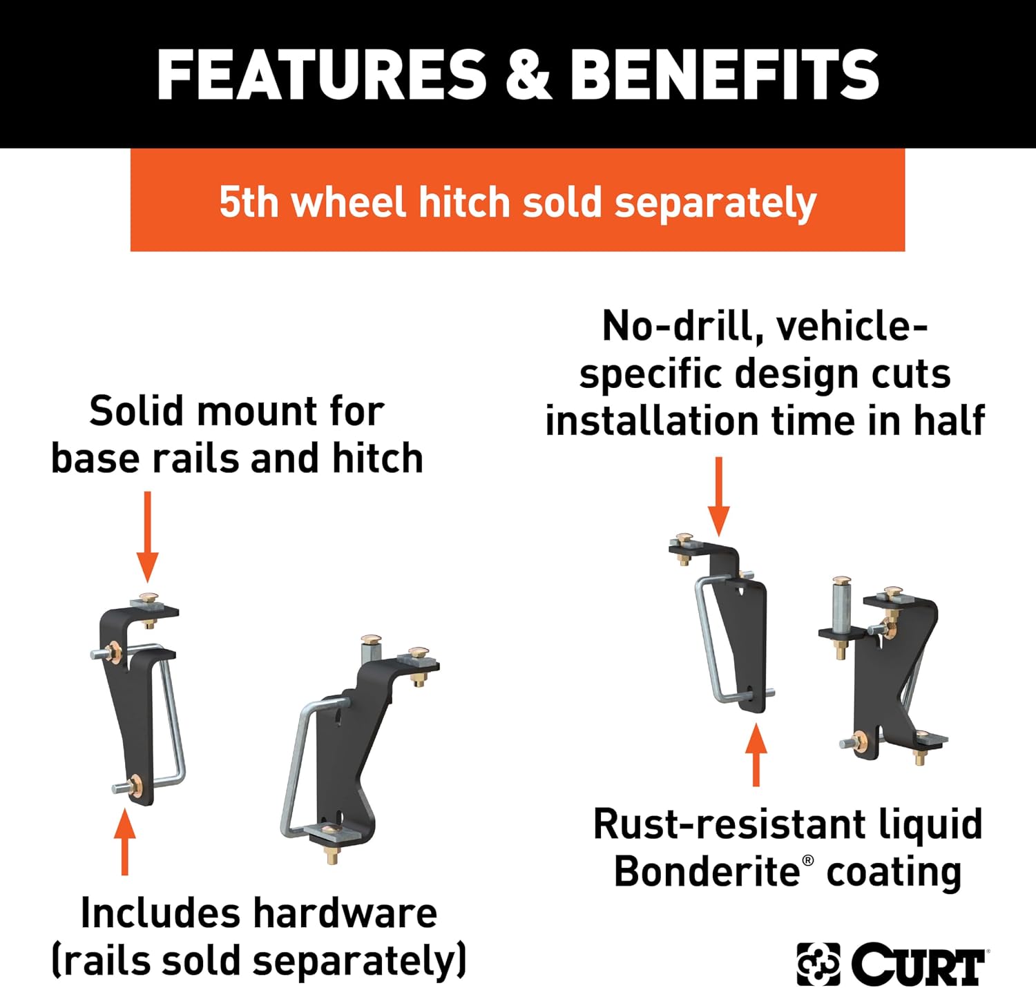 CURT 16420 5th Wheel Installation Brackets, Select Dodge, Ram 1500, 2500, 3500