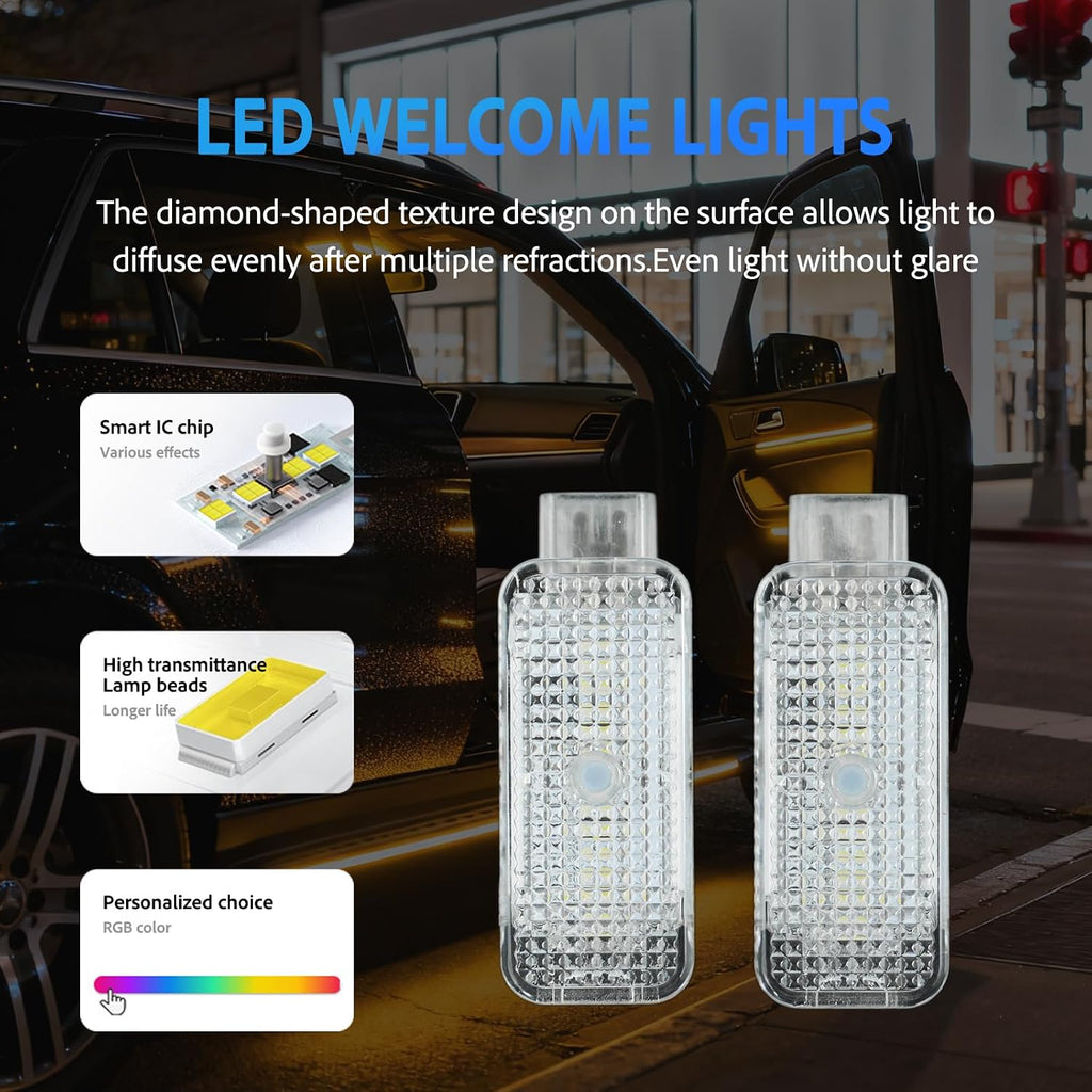 7-Color Car Door Welcome Light Compatible with Audi Car Accessories Auto Sensing Ambient Lighting Puddle Light Lamps, 4 PCS