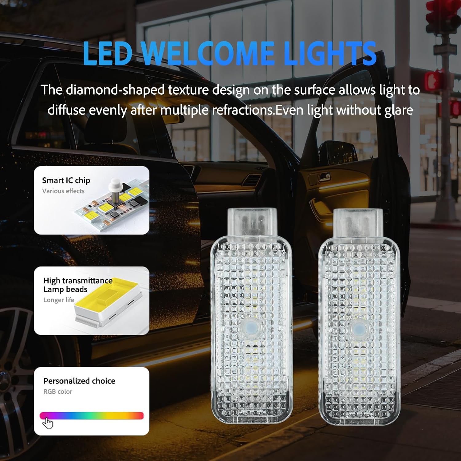 7-Color Car Door Welcome Light Compatible with Audi Car Accessories Auto Sensing Ambient Lighting Puddle Light Lamps, 4 PCS