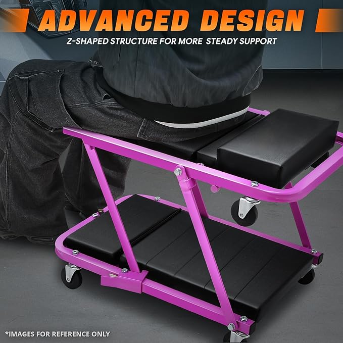 DNA MOTORING 48" 2 IN 1 Folding Rolling Garage Shop Creeper Roller Seat - Image 4