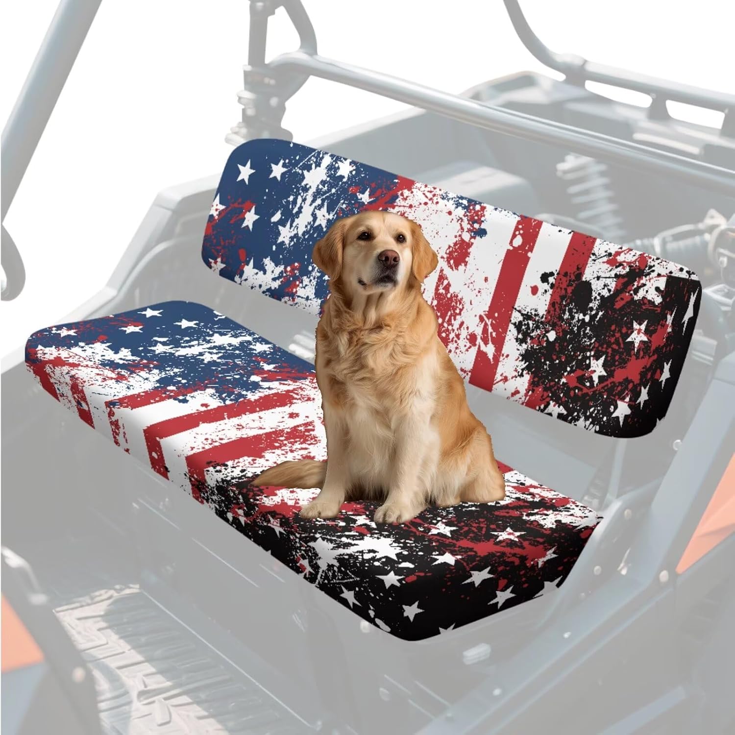 American Flag UTV Seat Cushion Covers Compatible with Kawasaki Mule 3000 3010 3020 Replacement UTV Seat Cover Set Patriotic Bench Seats Cover Easy to Install