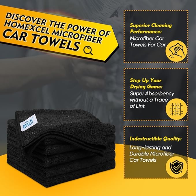 HOMEXCEL Black Microfiber Cleaning Cloth 12 Pack, 12.5 x 12.5 inch Microfiber - Image 2
