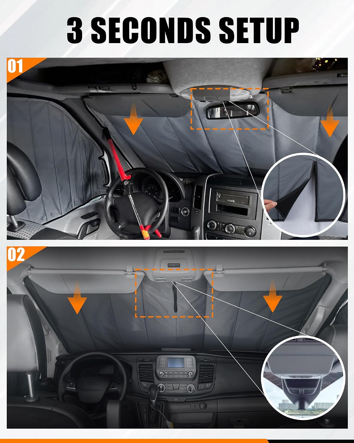 MELIPRON Insulated Blackout Window Cover Fit for Ford Transit 2015-2026, Front Windshield Sunshade, Blocks Light & UV, Keeps Cool in Summer & Warm in Winter, Perfect for Vanlife & Camping
