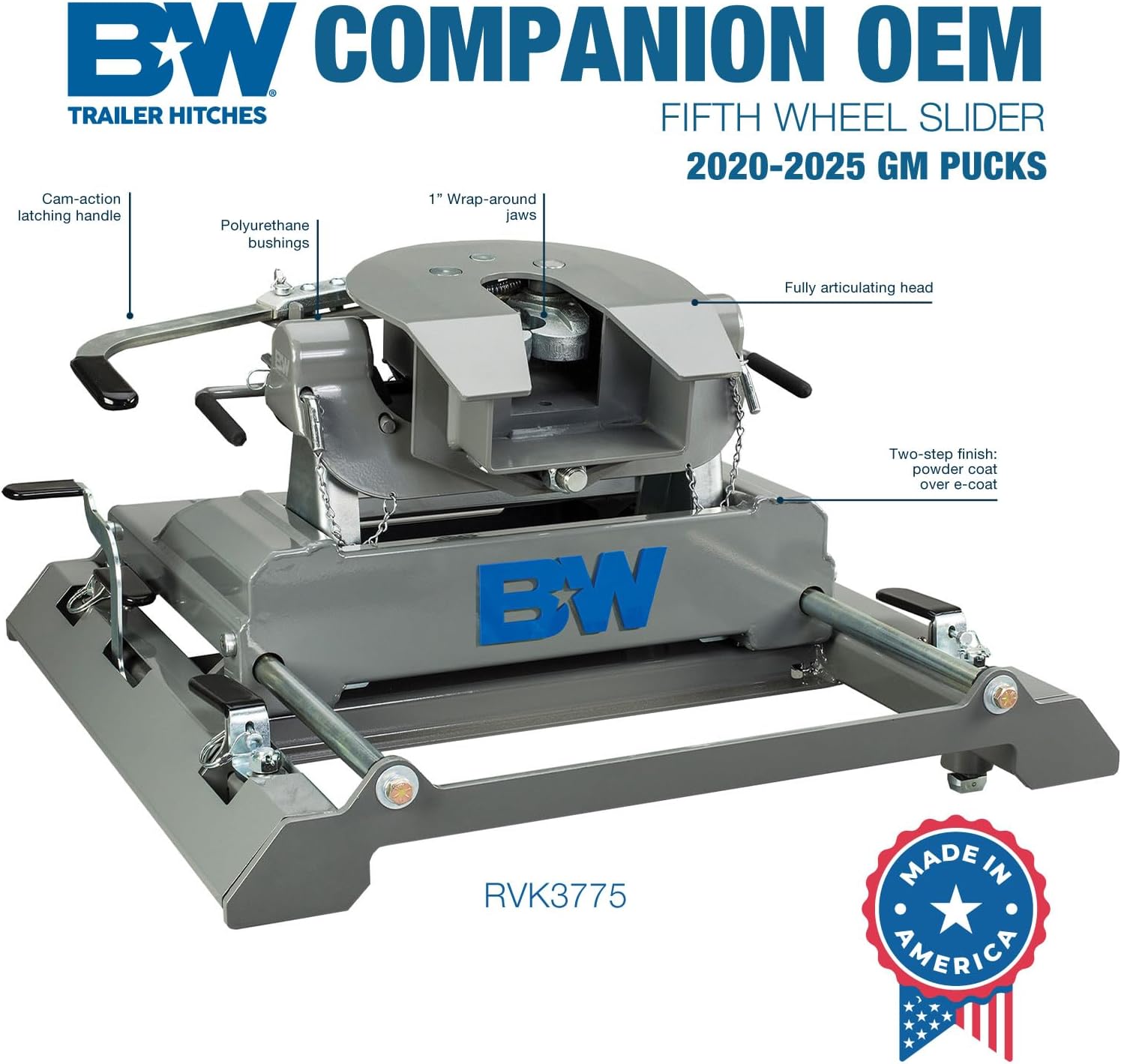 B&W Trailer Hitches Companion OEM Slider Fifth Wheel Hitch - Compatible with 2020-2026 Chevrolet/GM OEM Puck System - RVK3775