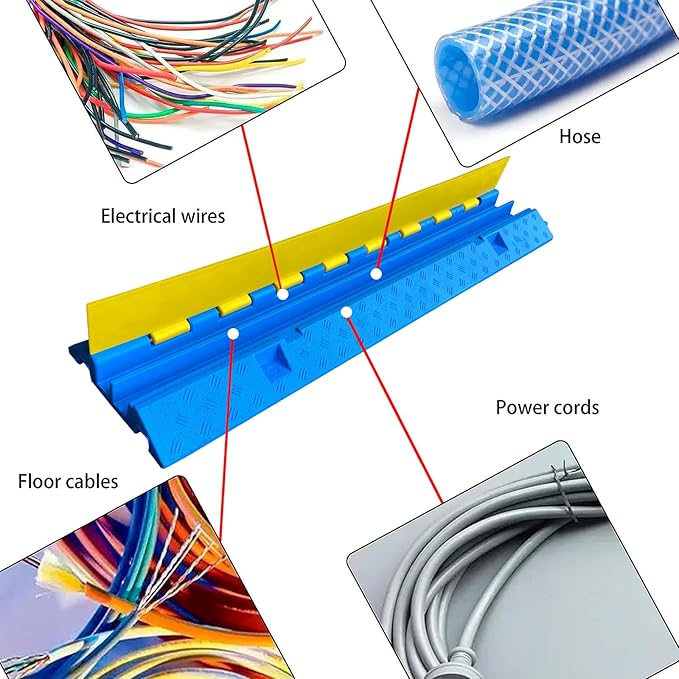 1 Pack Blue Rubber Cable Ramp Hose Cable Protector Ramp 2 Channel 22000Lbs Load - Image 7