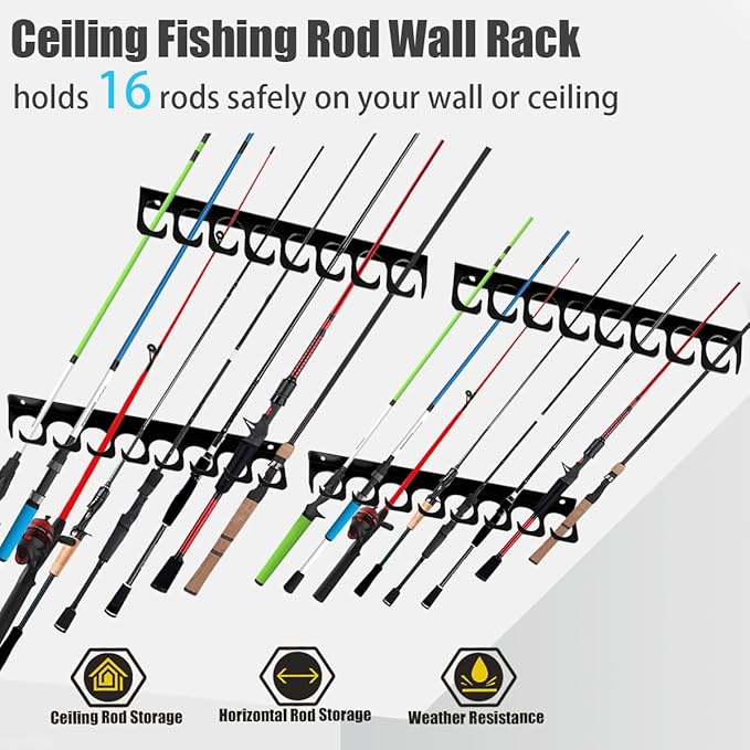 Wall Mounted Fishing Rod Rack Holder Ceiling Storage Hook Hanger Display Metal - Image 2