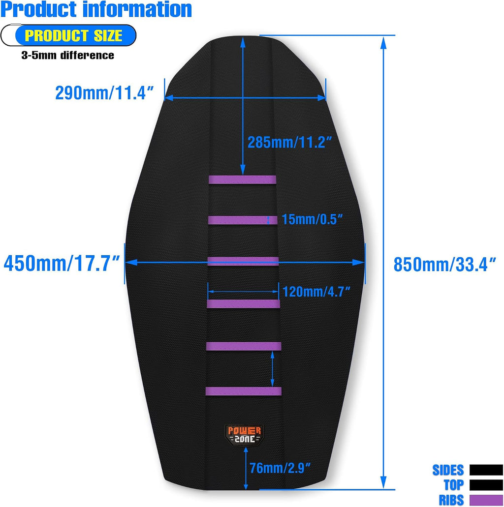 Motorcycle Universal Seat Cover Non-Slip Rubber Striped Gripper Soft Sewing for CRF WR WRF RMZ YZF SXF EXC EXC XC SX CR KLX Dirt Pit Bike Motocross Off Road Motorbike (Purple)
