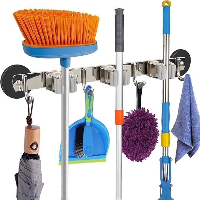 MUTUACTOR Magnetic Broom Holder, Non-slip Heavy Duty Broom and Mop Hanger Metal by MUTUACTOR