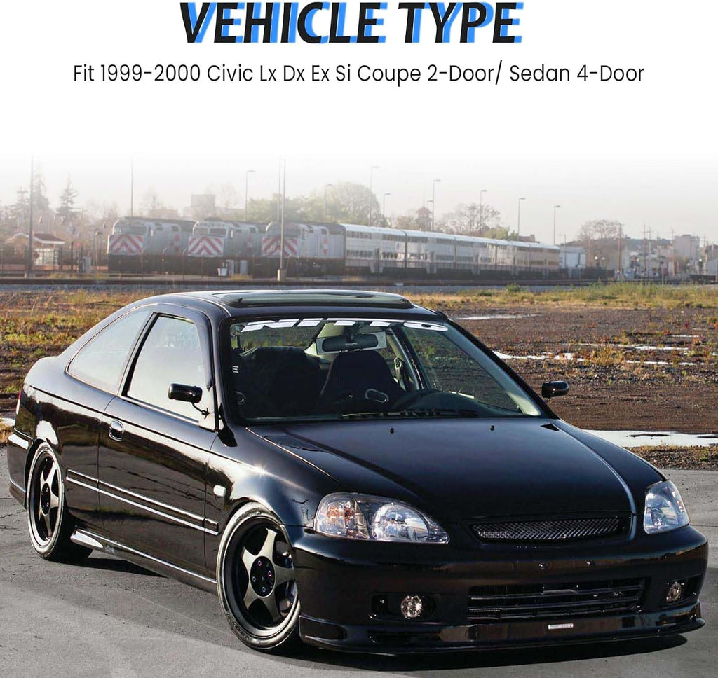 Front Bumper Grille Fit 1999-2000 for Civic Coupe/Sedan JDM Type R ABS Black Mesh Front Upper Grill Guard Replacement Part