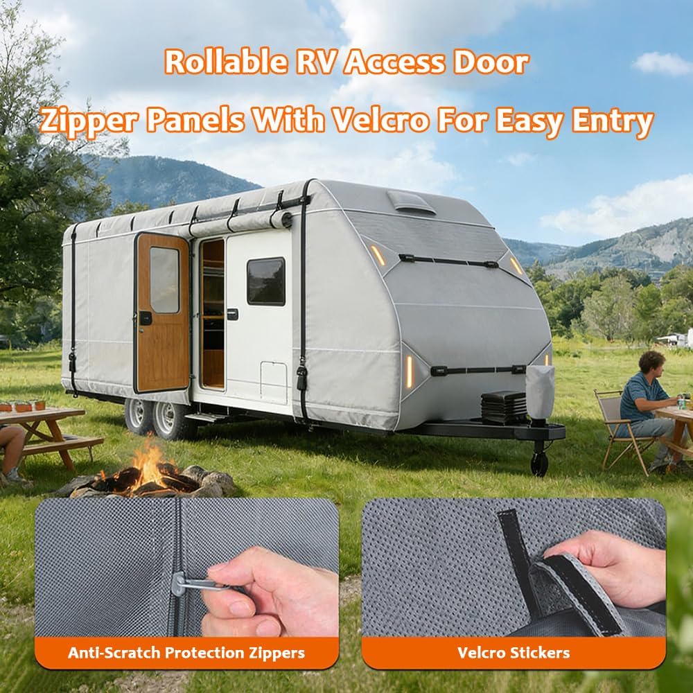 RV Cover for Forest River Puma Camping Edition 122bhce 2025-2026, Heavy Duty Water Resistant Travel Trailer Motorhome Cover with Windproof Straps All-Weather Camper Cover