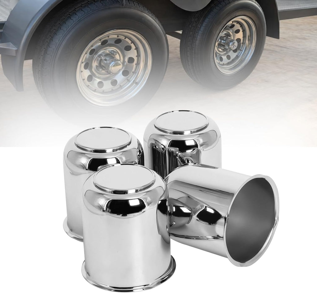Podoy Push Through Center Caps 3.19" for Trailer Truck RV Wheel Rims 4 Closed-End Chrome Plated Silver Carbon Steel 3.19-Inch Center Bore Push Thru Wheel Center Caps
