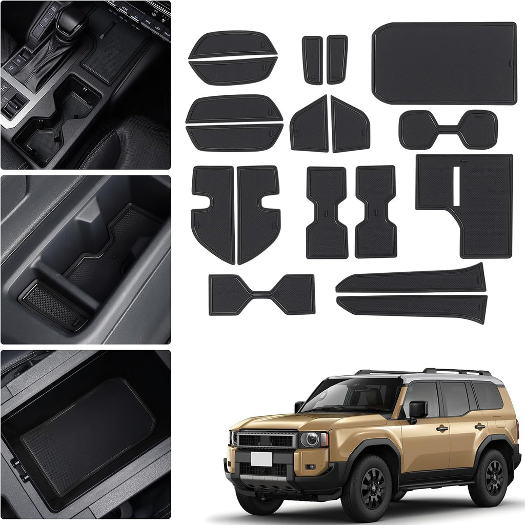 18-Piece Set Automobile Door Groove Mat for 2024-2026 Toyota Land Cruiser 250 1958 Prado Lc250 Interior PVC Water Cup Non-Slip Dustproof Mat Storage Box Mat Interior Modification Accessories (Black)