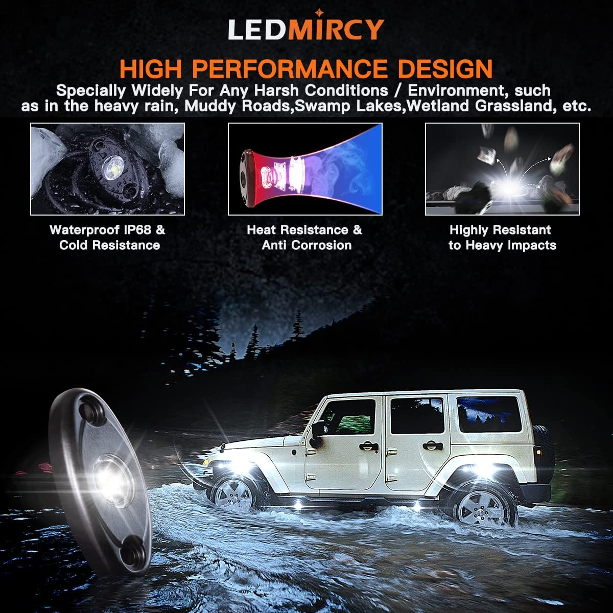 LEDMIRCY LED Rock Lights White 8PCS for Off Road Trucks RZR Boat ATV UTV SUV High Power Underbody Neon Lights Underglow Trail TRAI Rig Light Waterproof Shockproof(8PCS-White)