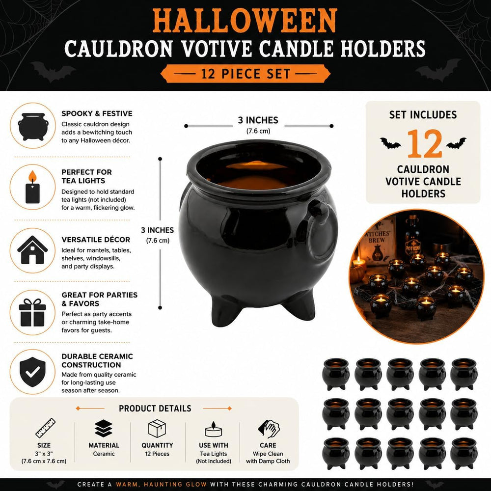Fun Express Halloween Mini Cauldron Tea Light Votive Candle Holders, 12pc