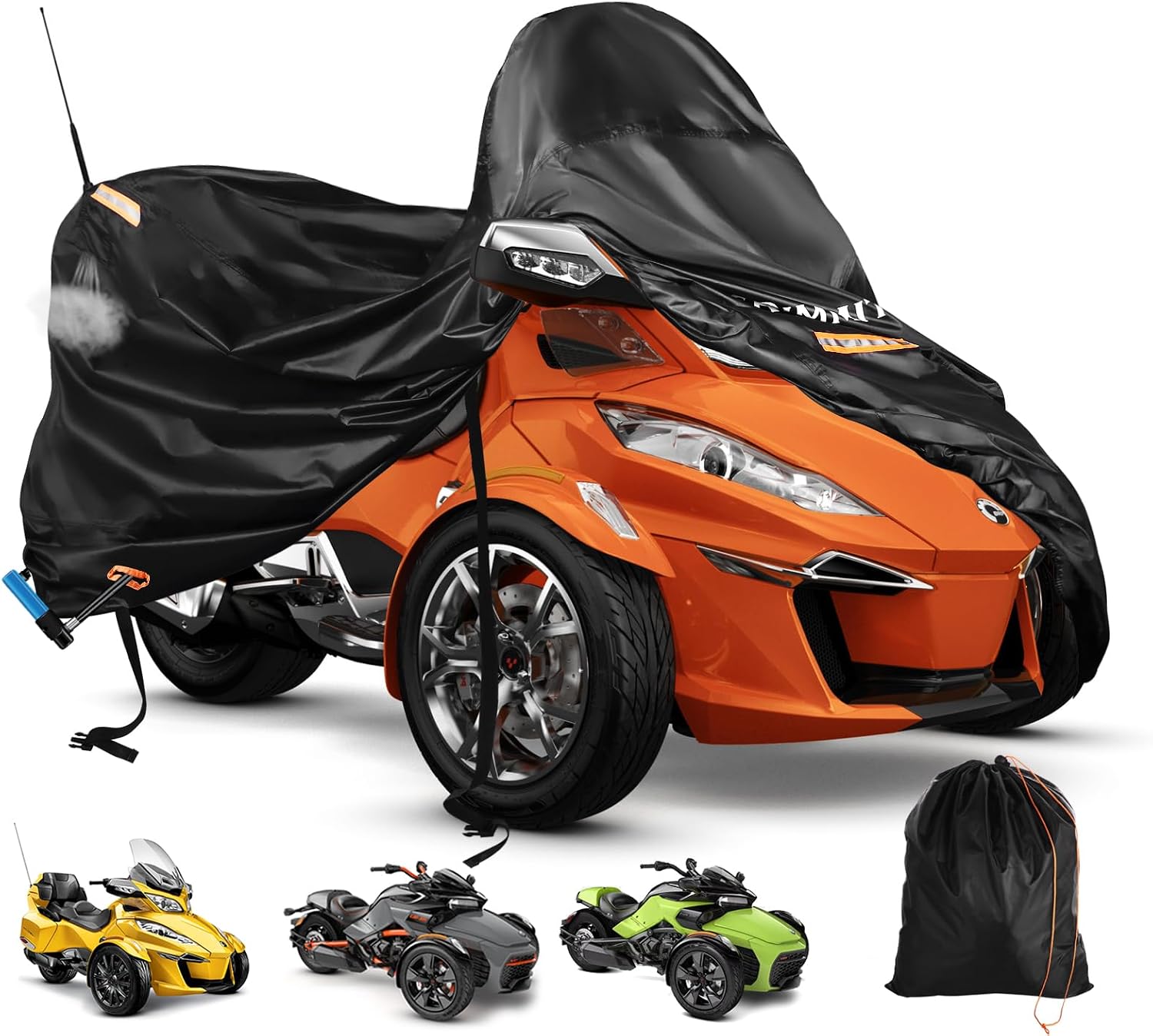 3-Wheel Motorcycle Cover Waterproof, Compatible with Spyders RT Limited F3 S,420D Heavy Duty Oxford Fabric,3 Reflective Strips,Three Wheel Motorcycle Cover Outdoor Protection