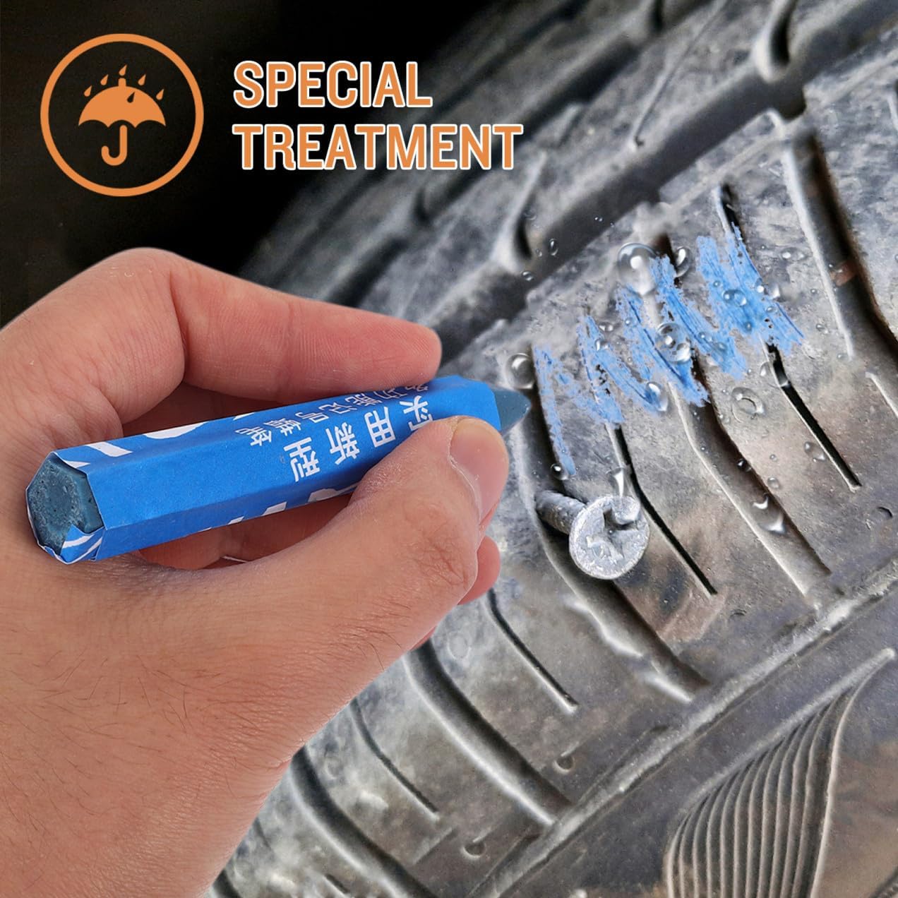 Luxshiny 6-pack Wax Marker Pens for Car Tires, Waterproof Tire Marking Pens for Repairs, Blue, Automotive Use