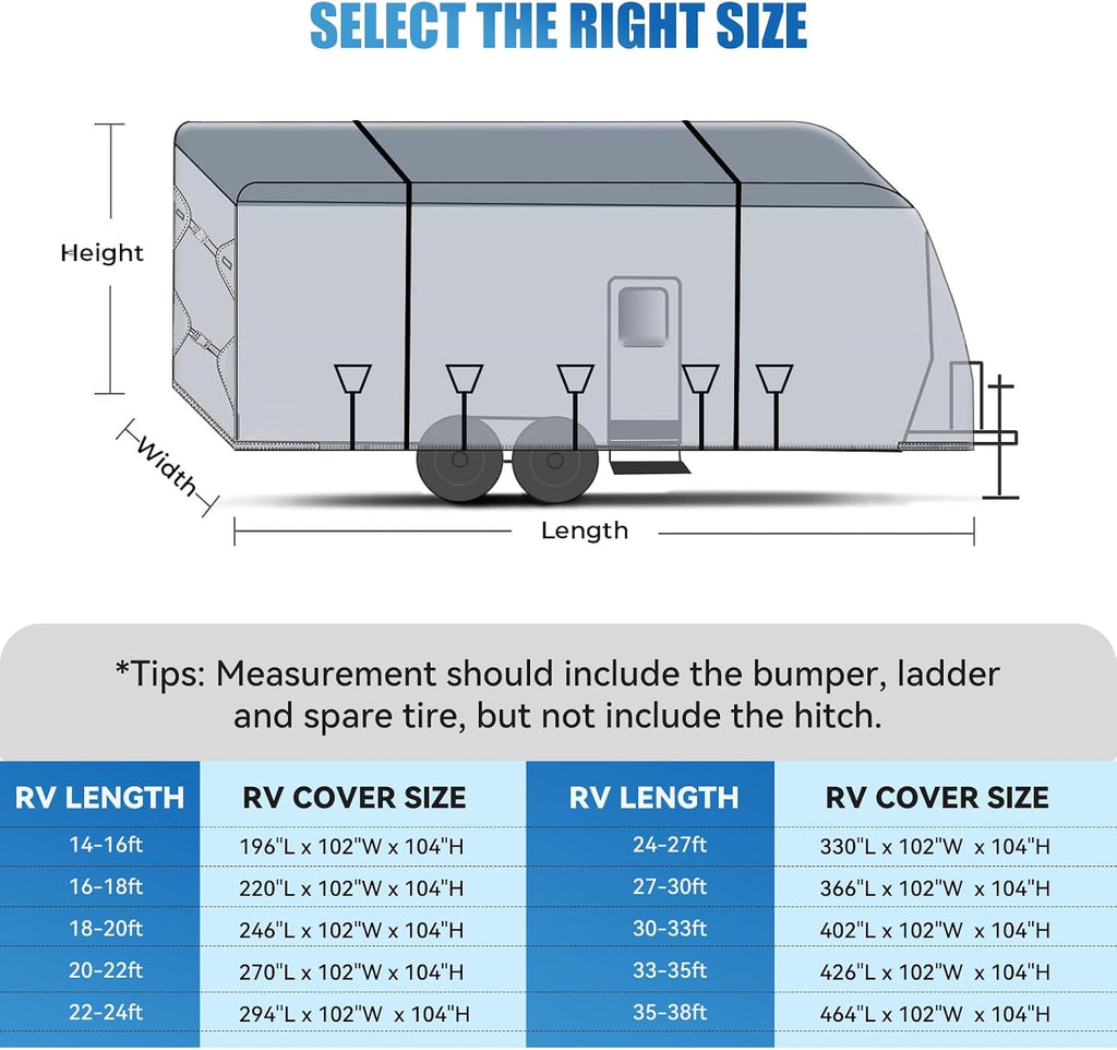 RV Cover for 22-24 ft Travel Trailers, 7 Layers Heavy Duty Camper Cover, Weatherproof & UV Resistant Motorhome Trailer Cover with Gutter & Tongue Jack Covers