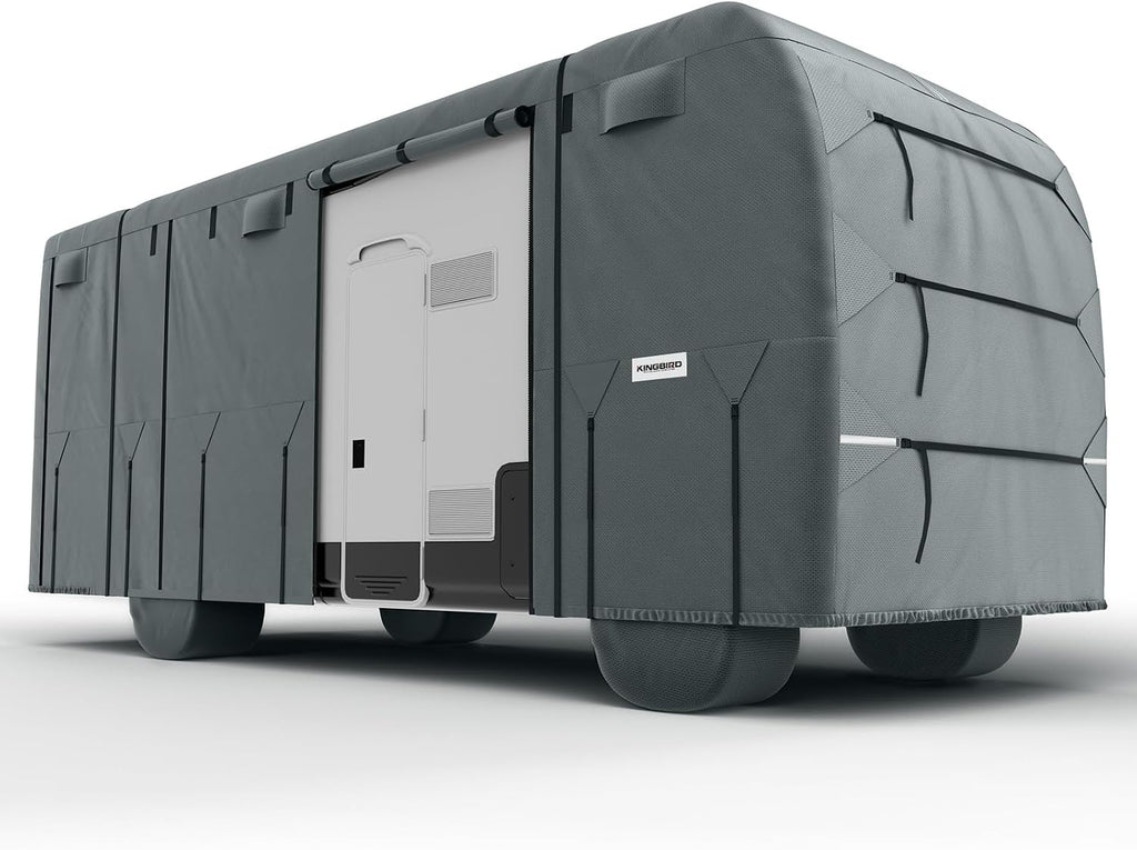 KING BIRD Standard RV Cover, Fits 30-33ft Class A Motorhome, Heavy Duty Snow Protection, with Adhesive Repair Patches,Windproof Straps&Tire Covers