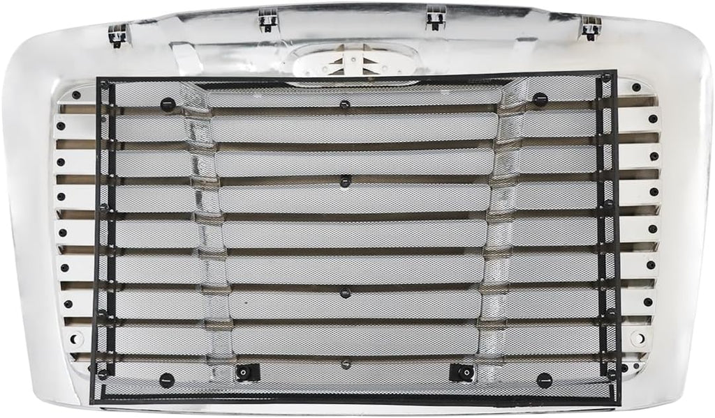 Front Hood Radiator Grille With Bug Screen Compatible With 2008-2017 Freightliner CASCADIA Bug Screen Front Grill ABS Plastic ((Chrome (Silver)) with Bug Screen)