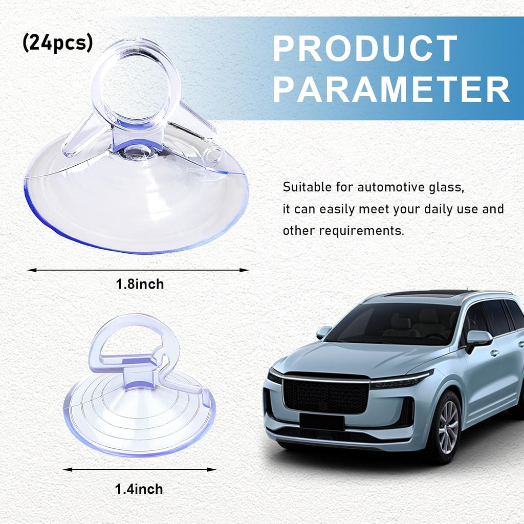 Ohleats 24PCS Car Glass Windshield Sunshade Suction Cups, Powerful Pull Ring Dovetail Sucker Hooks, Multi-Purpose Window Suction Cups for Kitchen Bathroom, Car Accessories (Transparent, 4.5 cm)