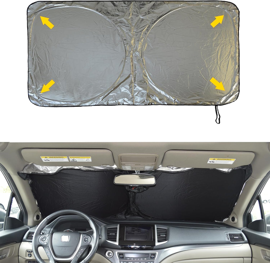 Car Windshield Sun Shade with Storage Pouch by A1 Sunshade Retractable Automotive Car Truck SUV Front Window Shield Blocker Screen Visor Protector Cover for Auto Interior Accessories for Heat