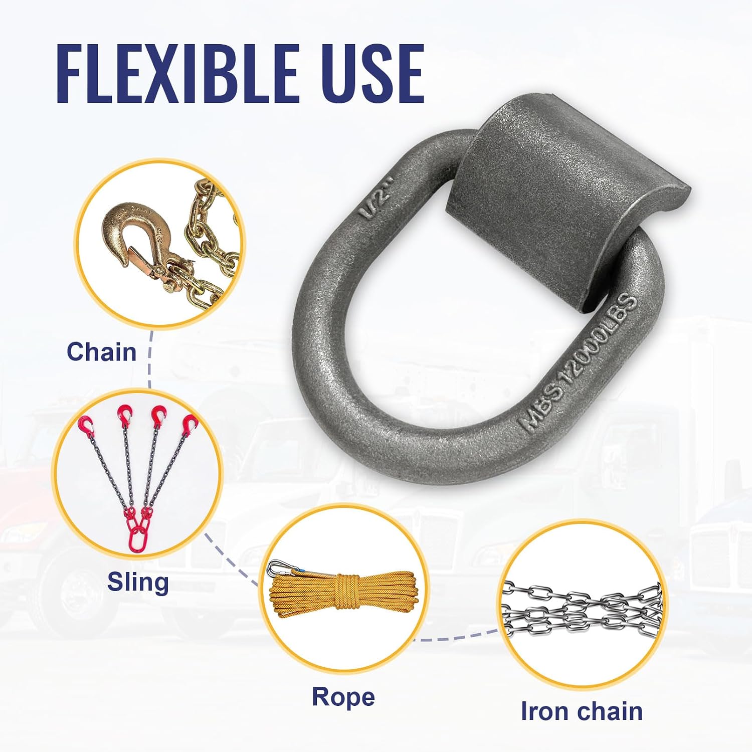 Grandroad auto 20 Pack Weld-On Forged D Ring, Heavy Duty 1/2" D-Ring Trailer Tie Down Anchor with MBS:12,000 lbs for Trailer, Truck Cargo, RV, ATV Tiedowns, Farm Applications and More.