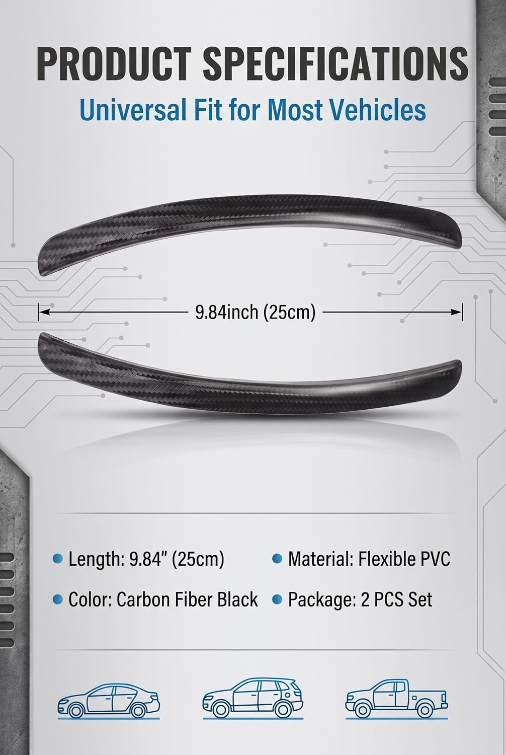 2 PCS Car Wheel Eyebrow Strips, Flexible PVC Fender Flare Arch Lip Trim, Anti-Collision Wheel Well Protector, Universal Exterior Accessories for Most Cars, SUVs, Trucks (Black)