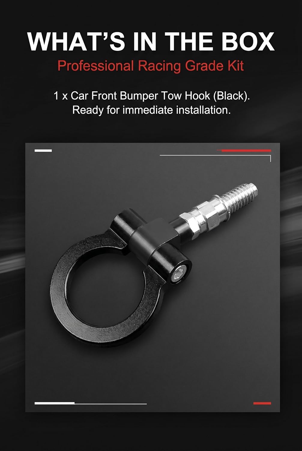 Car Front Bumper Tow Hook, Heavy Duty European Thread Screw-on Metal Trailer Pull Ring, Racing Style Forged Auto Trailer Ring Eye Tow Hook for Most Cars and Trucks (Black)