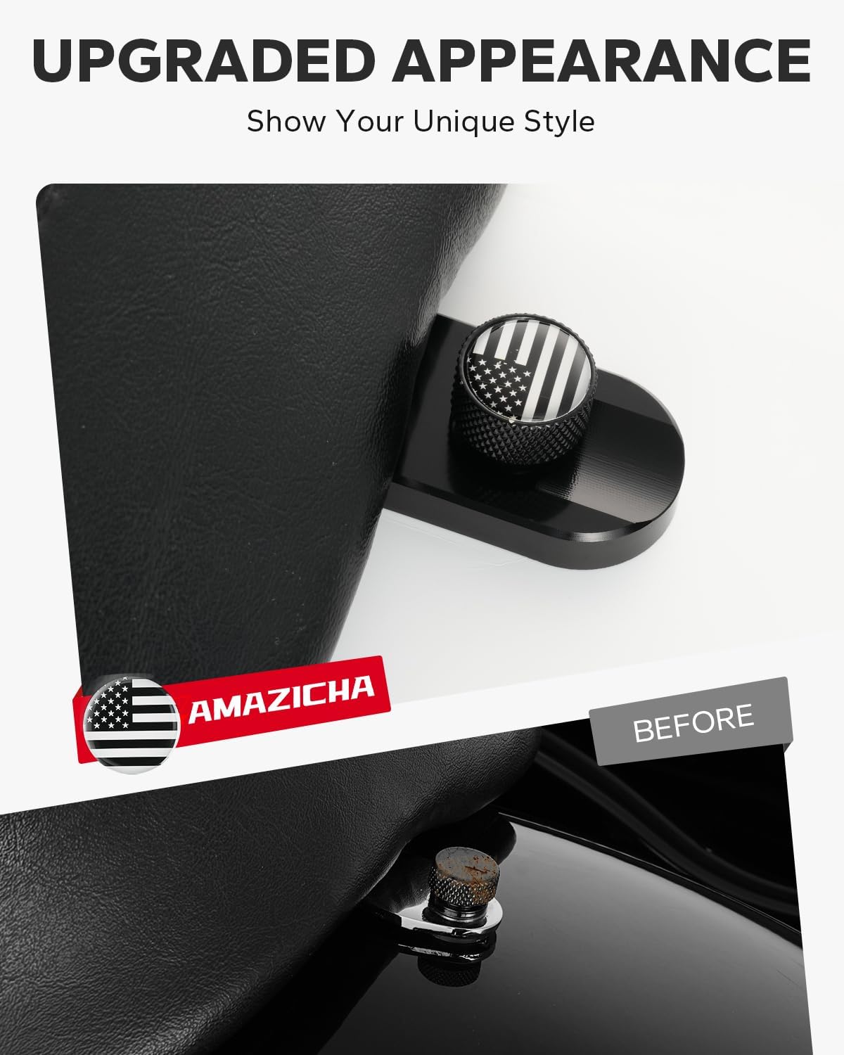 Amazicha Stainless Steel Seat Bolt Screw Nut Cover Mount Kit American Flag Compatible for Harley Davidson Touring Sportster Softail Dyna 1996-2026 Black