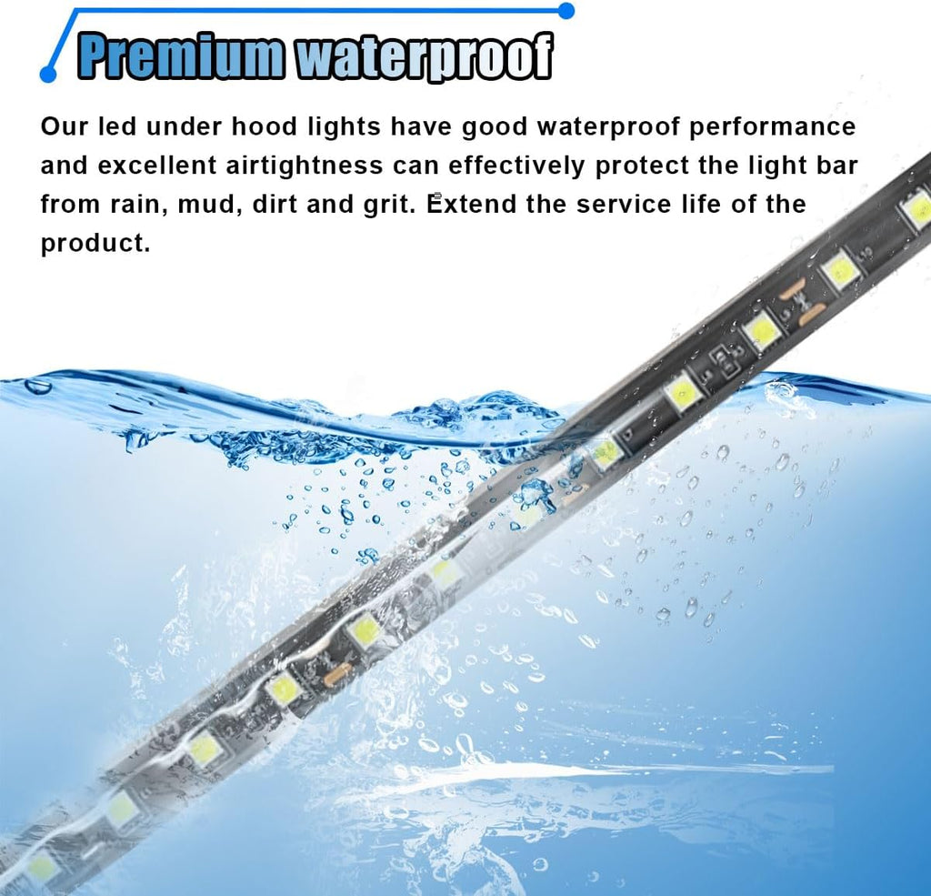 Car Under Hood LED Work Light Kit, 12V Hood Lighting Inspection LED Strip with Automatic On/Off, Waterproof Under Hood Work Light Bar, Fits Car, RV, SUV, Pickup, Boat