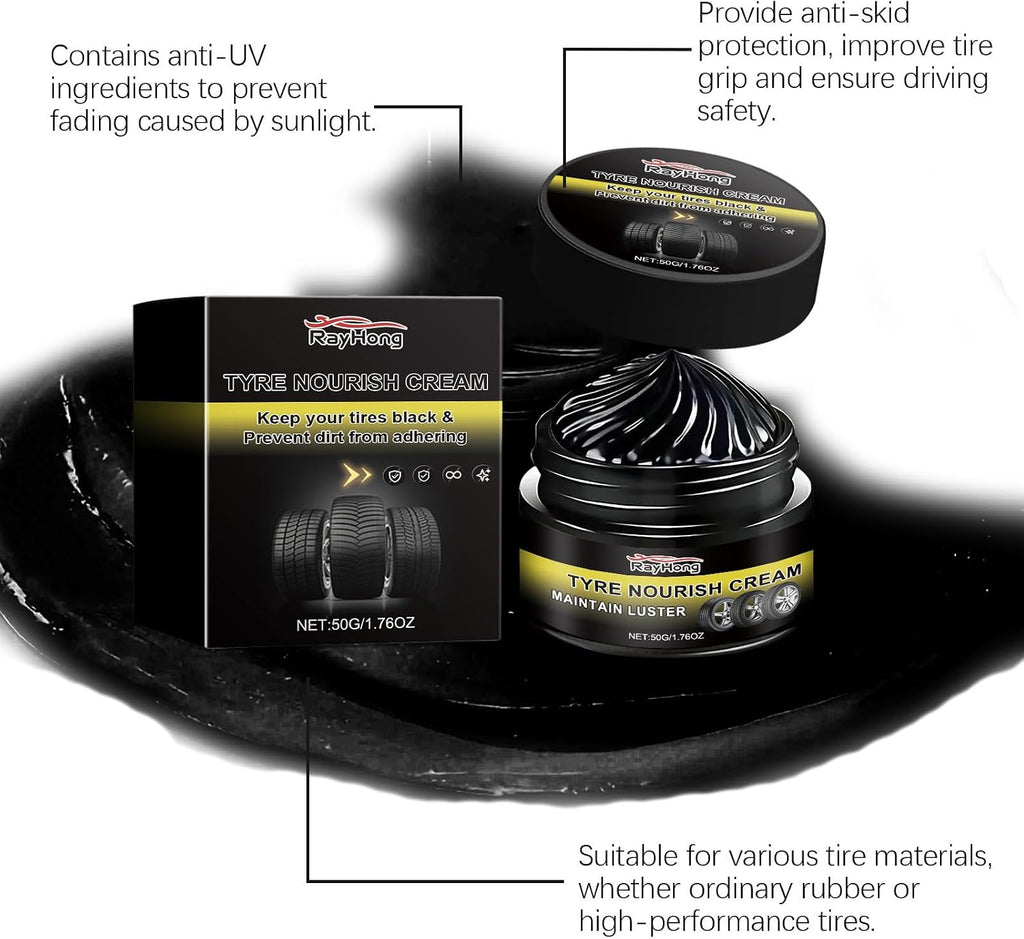 Tyre Nourish Cream - New 2026 Car Tire Ceramic, Powerful Wheel Cleaning Refurbish Wax, UV Protection and Waterproof Coating, Designed to Enhance Vehicle Aesthetics Efficiently (2 PCS)