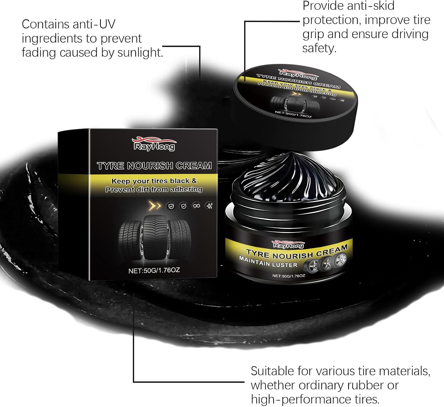 Tyre Nourish Cream - New 2026 Car Tire Ceramic, Powerful Wheel Cleaning Refurbish Wax, UV Protection and Waterproof Coating, Designed to Enhance Vehicle Aesthetics Efficiently (2 PCS)