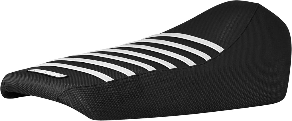 Enjoy Mfg Seat Cover - Compatible with Yamaha 2002-2011 Zuma 50_#549 (All Black with White Ribs)