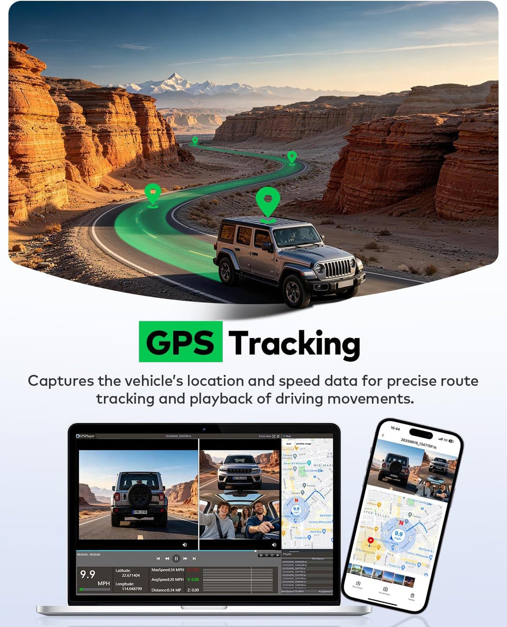 4k+4k+1080p 3 channel dash cam, free 128gb card, package contents