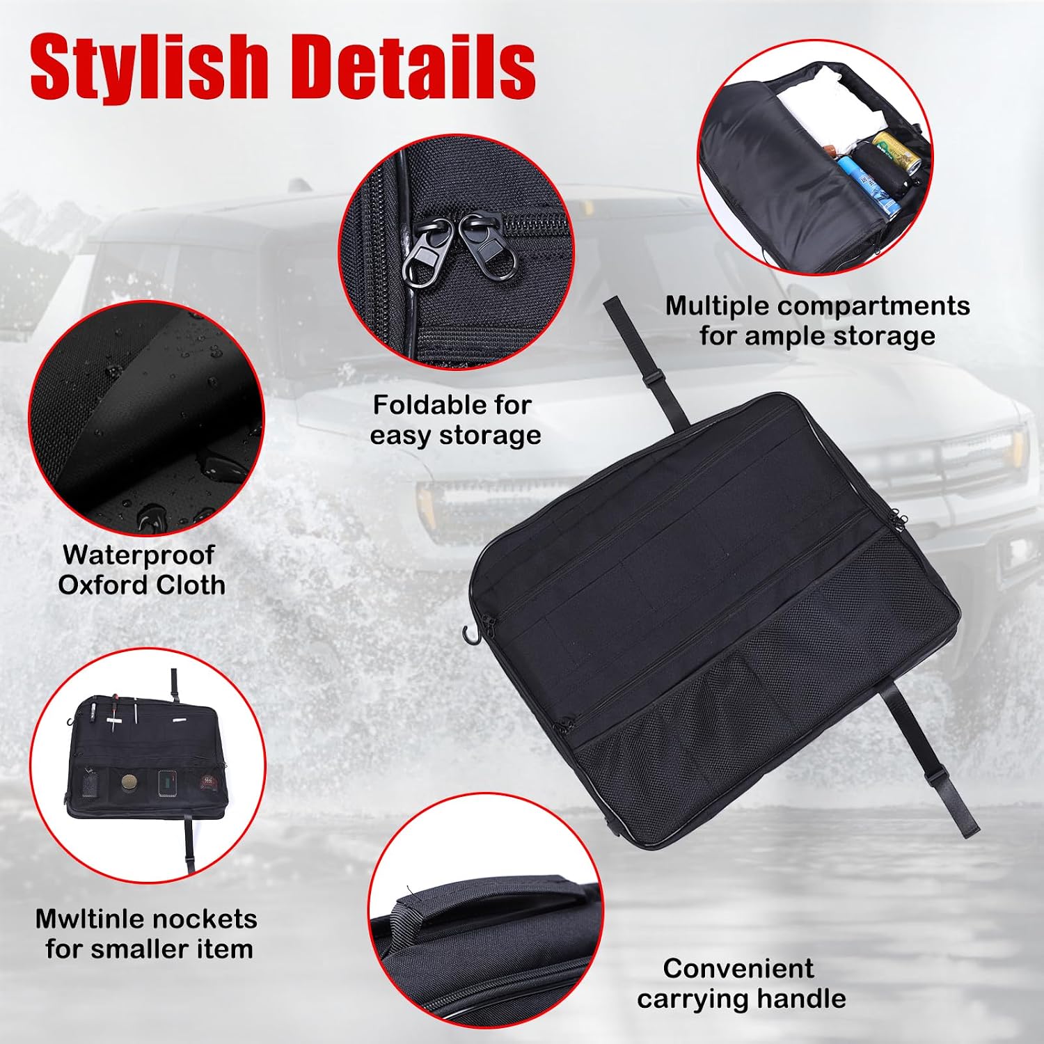 Roof Organizer Bag Storage for Hummer EV Accessories Sunroof Rooftop Panel Waterproof Foldable Heavy Duty Hardtop Cargo Carrier Bag Overhead for Hummer EV SUV Pickup 2022-2025 2026 (Front Roof-Left)