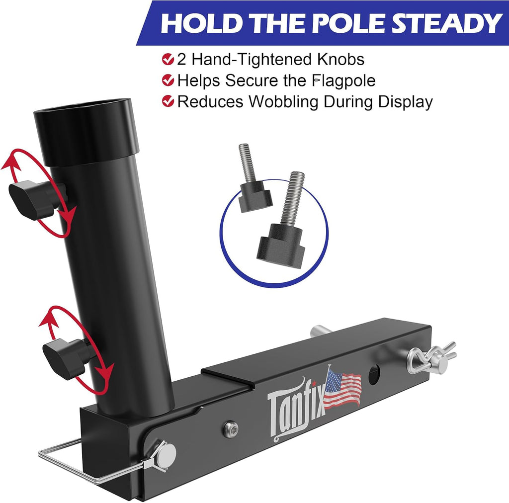 Foldable Hitch Mount Flagpole Holder | All Metal Heavy- Duty, Fits Standard 2" Trailer Hitch, Compatible with Jeep, Truck, SUV, RV, Pickup, Camper Trailer (ONE Flagpole)