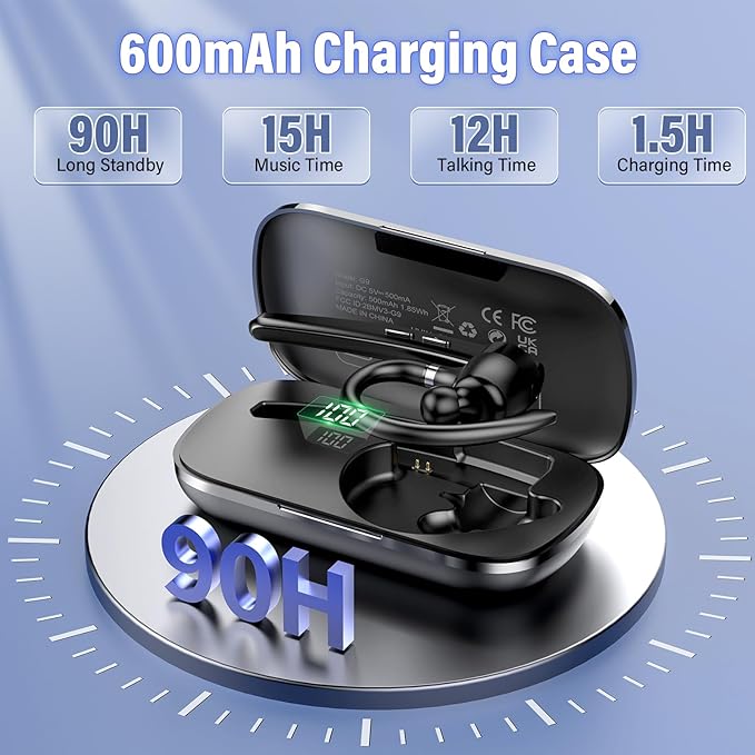 Bluetooth Headset, Wireless Bluetooth 5.3 Earpiece, 90Hrs Hands Free Headset - Image 4