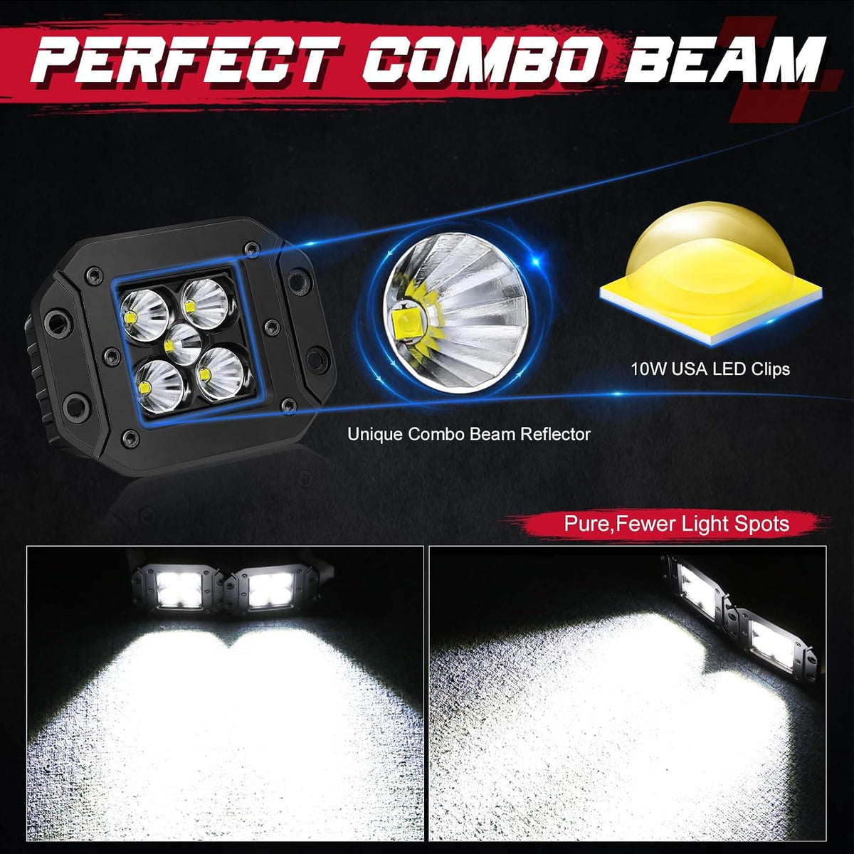 offroadtown 5 inch 100w flush mount led cubes, close-up detail