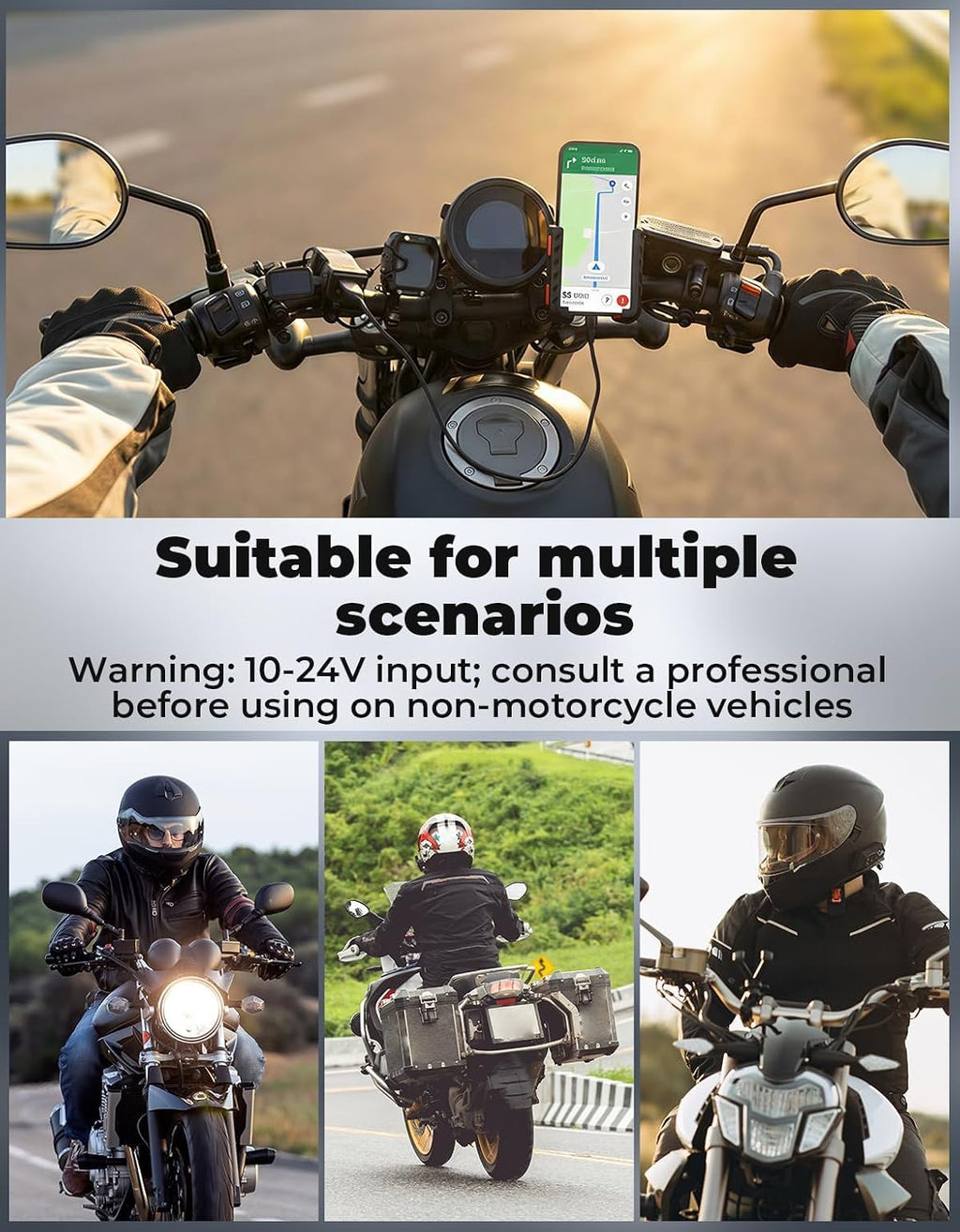 KEMIMOTO Motorcycle USB Charger with USB-C and USB-A Ports, 61-Inch Extra-Long IP66 Waterproof Cable, 30W 3.0 Fast Charging for Phone GPS, On/Off Switch, SAE 5A Fuse, Fits 7/8" Handlebars on ATV, UTV