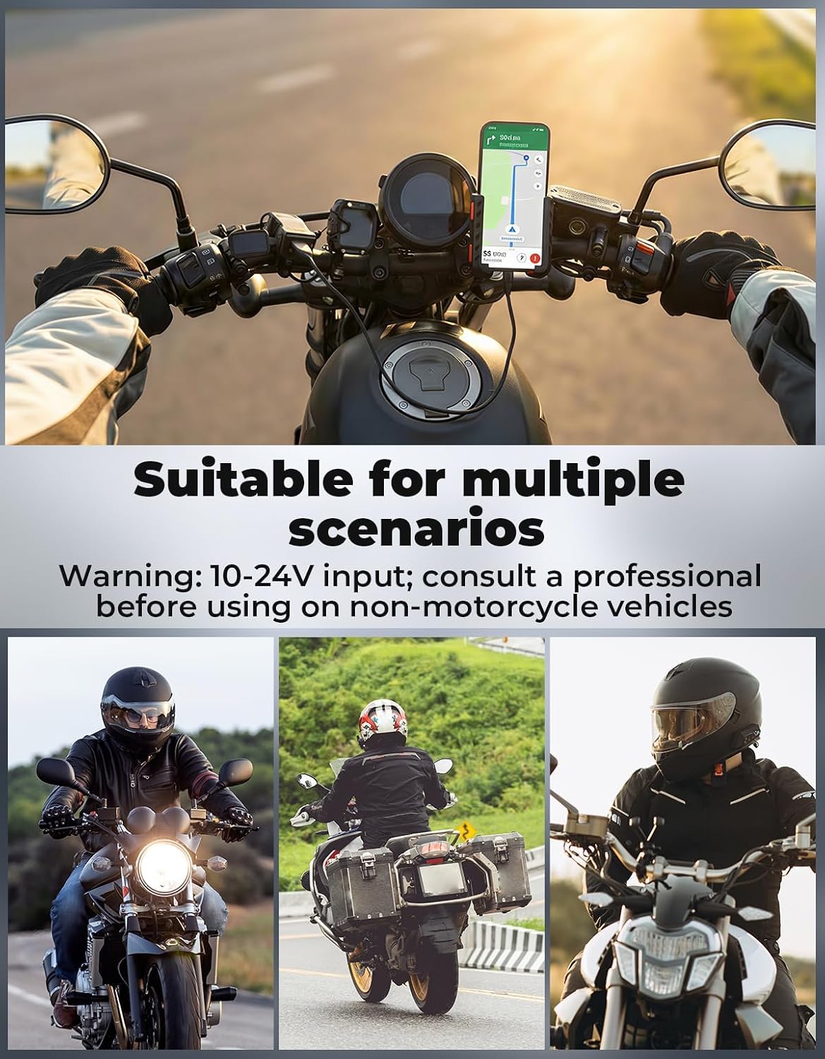 KEMIMOTO Motorcycle USB Charger with USB-C and USB-A Ports, 61-Inch Extra-Long IP66 Waterproof Cable, 30W 3.0 Fast Charging for Phone GPS, On/Off Switch, SAE 5A Fuse, Fits 7/8" Handlebars on ATV, UTV