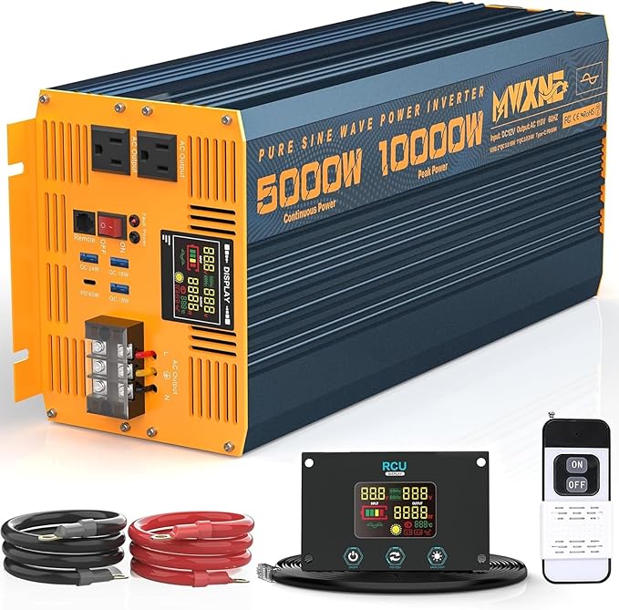 5000 Watt Power Inverter Pure Sine Wave 12V DC to 110V 120V 10000W Peak Heavy by MWXNE