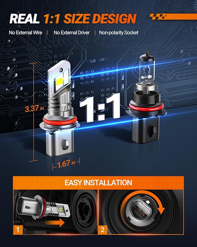 SEALIGHT 9007 HB5 Bulbs, 30000LM 9007 Fog Bulbs 6500K Cool White, 1:1 Mini Size - Image 3